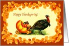 Happy Thanksgiving. Vintage Turkey with Pumpkin and Fruits card