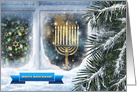 Happy Hanukkah. Snow Scene with Menorah card