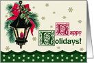 Happy Holidays. Vintage Christmas Lantern with Candle card