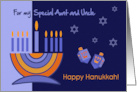 Happy Hanukkah for Aunt and Uncle.Menorah and Dreidels card