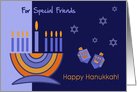 Happy Hanukkah for Friends. Menorah and Dreidels card