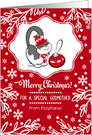 Merry Christmas for Godmother. Cute Kitty with Christmas Bauble card