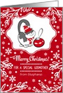 Merry Christmas for Godmother. Cute Kitty with Christmas Bauble card