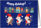 Happy Holidays. Cute Musician Santas Winter Scene card