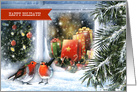 Happy Holidays. Snow Window Scene card