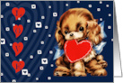 Happy Valentine’s Day Fun Vintage Puppy with Red Heart card