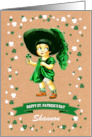 Happy St. Patrick’s Day Vintage Little Irish Girl Custom Name card
