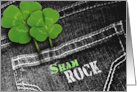 Birthday on St. Patrick’s Day Shamrocks in Jeans Pocket card