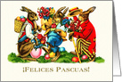 Felices Pascuas. Spanish Easter card. Vintage Bunnies card