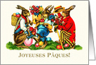 Joyeuses Pques. Easter card in French. Vintage Rabbits card