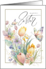 Happy Easter Watercolor Spring Flowers card