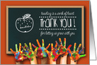 Thank You, Teacher. Chalkboard & Colored Hands design card