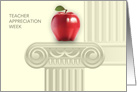Happy Teacher Appreciation Week. Red Apple and Education Pillar card