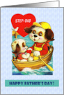 For Step-Dad on Father’s Day. Cute Vintage Dog and His Puppy card