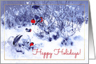 Happy Holidays. Winter Scene with Bulfinches Vintage Painting card