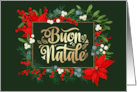 Buon Natale. Merry Christmas in Italian Poinsettia and Mistletoe Frame card