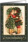 Frohe Weihnachten. German Christmas Card with a vintage kissing kids card