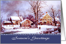 Seasonal Greetings for Customers. Vintage Winter Farm Scene card