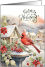 Happy Holidays for Customers Snowy Village with Red Cardinal card