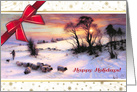 Happy Holidays Card for Customers. Winter Country Scene Painting card
