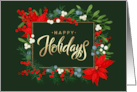 Happy Holidays Greeting for Customers Poinsettia Leaves and Mistletoe card