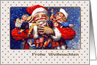 Frohe Weihnachten. German Christmas Card with a vintage Santa Claus card