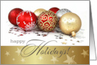 Happy Holidays - Red Gold Christmas Ornaments card
