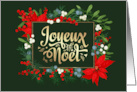 Joyeux Nol. Merry Christmas in French Poinsettia and Mistletoe Frame card