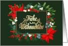 Frohe Weihnachten Merry Christmas in German Poinsettia Greenery Frame card