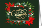 Business Merry Christmas Greetings Poinsettia Leaves and Mistletoe card