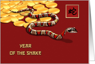 Chinese Year of the Snake. Snake over Gold Coins card