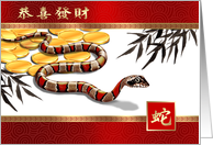 Happy Chinese Year of the Snake in Chinese Snake over the Gold Coins card