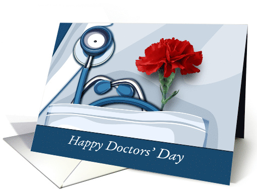 Happy Doctors's Day Stethoscope and Red Carnation card (1049591)