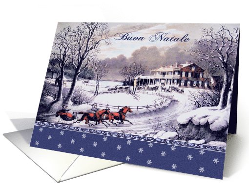 Buon Natale. Italian Christmas Card with a Vintage Winter Scene card