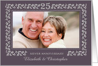 25th Anniversary Party Invitation - Silver Floral Frame Custom Photo card
