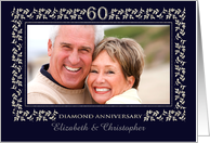60th Anniversary Party Invitation - Silver Floral Frame Custom Photo card