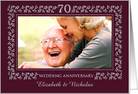 70th Anniversary Party Invitation Silver Floral Frame Custom Photo card