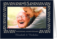 65th Anniversary Party Invitation Gold Floral Frame with Custom Photo card
