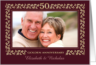 50th Anniversary Party Invitation Gold Floral Frame with Custom Photo card