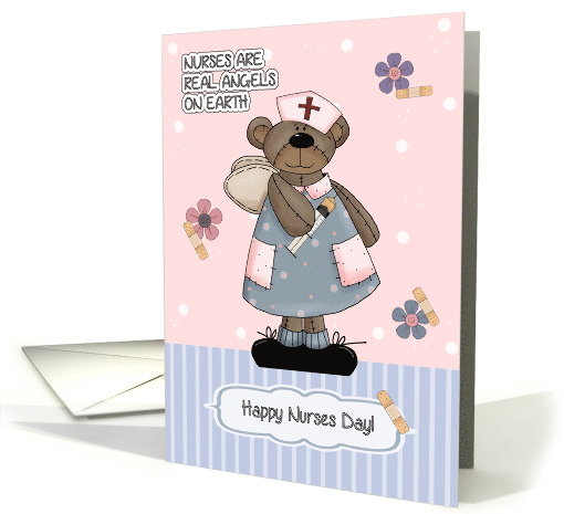 Happy Nurses Day Cute Angel Teddy Bear Wearing Nursing Scrub card