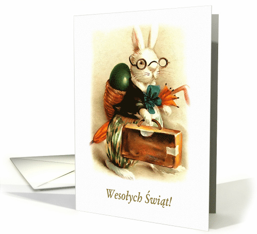Wesolych Swiat . Polish Easter card. Vintage Easter Bunny card