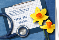Thank You, Nurse. Stethoscope and Spring Daffodils card