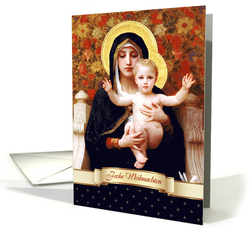 Frohe Weihnachten. German Christmas card. Madonna with Child card