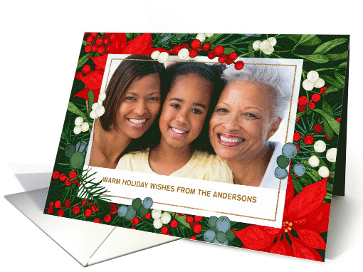 Happiest Holidays. Poinsettia Frame Christmas Photo card (1331376)