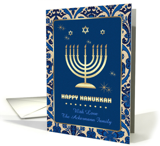 Happy Hanukkah Card with a Customized Name. Menorah Design card