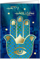 Happy Hanukkah from Our Home to Yours. Hamsa Lucky Symbol card