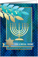 Happy Hanukkah for a Special Friend. Menorah and Olive Branches card