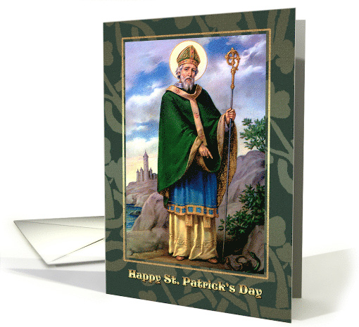 Happy Saint Patrick's Day. Vintage Painting of Saint Patrick card