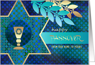 Happy Passover from Our Home to Yours. Star of David and Kiddush card