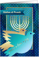 Shalom at Pesach. Peace Dove & Menorah Design card